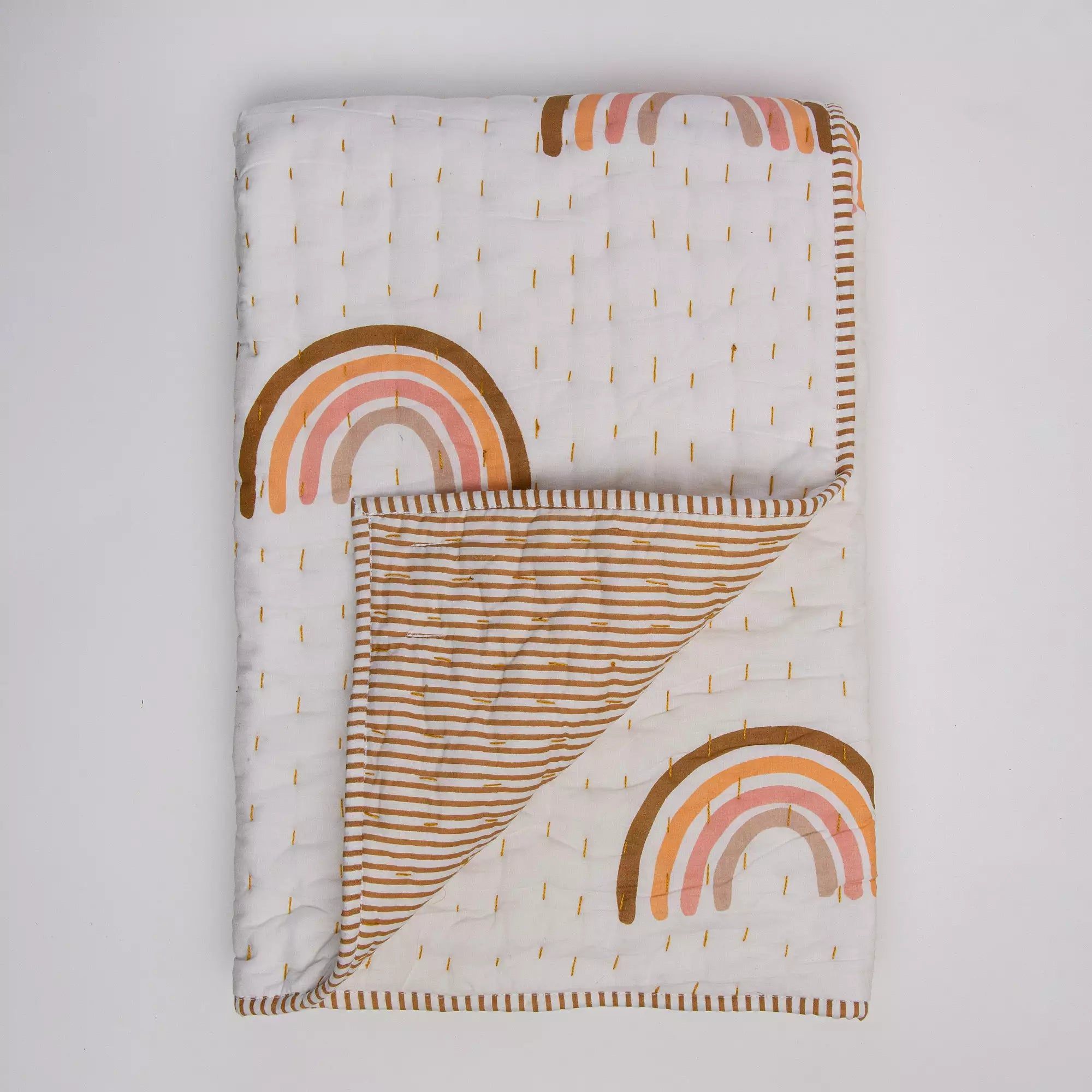 Hand Block Rainbow Print Softest Baby Quilt Blanket 103